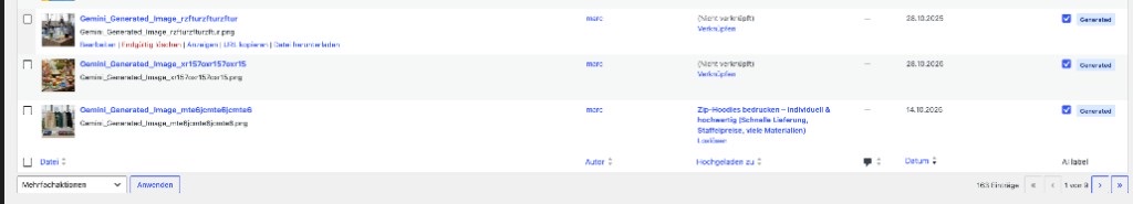 Media Library list with AI label column and Generated checkboxes